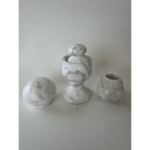 Vintage Marble Trinket Box Set Trio Decorative Miniatures Powder Room